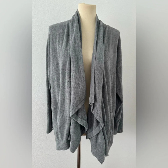 Barefoot Dreams Sweaters - Barefoot Dreams Cozy Chic Ultra Lite Light Gray Open Draped Front Size L/XL